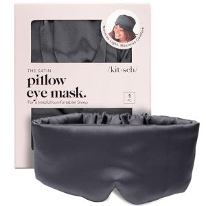 Kitsch Satin Sleep Mask - Eye Mask for Sleep, Softer Than Silk Satin Sleeping Mask Blindfold and Sleep Masks for Women and Men, Eye Care Travel Essentials - Charcoal Black