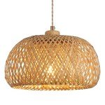 Hchunqjor Bamboo Pendant Light Fixture One-Light Adjustable Boho Basket Handmade Woven Pendant Lighting for Kitchen Island Sink Farmhouse Dining Room