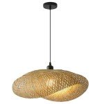 Teru Ji Kaikang Hand Woven Bamboo Pendant Light,23.62 in Bamboo Rattan Ceiling Hanging Light Hand Woven Wicker Chandelier for Living Room Kitchen Dining Room Farmhouse