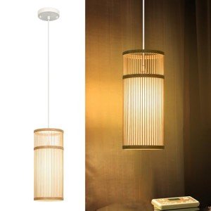 Lumivill Bamboo Pendant Light - Mini Pendant Lights Bedroom - Natural Elegant Woven Pendant Light; Wood Pendant Light for Home Decor