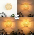 Plug in Pendant Light Rattan Hanging Lights with Plug in Cord Bamboo Hanging Lamp Dimmable,Handmade Woven Boho Wicker Basket Lamp Shade,Plug in Ceiling Light Fixture for Living Room Bedroom Kitchen