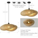 Teru Ji Kaikang Hand Woven Bamboo Pendant Light,23.62 in Bamboo Rattan Ceiling Hanging Light Hand Woven Wicker Chandelier for Living Room Kitchen Dining Room Farmhouse