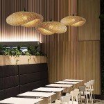 Teru Ji Kaikang Hand Woven Bamboo Pendant Light,23.62 in Bamboo Rattan Ceiling Hanging Light Hand Woven Wicker Chandelier for Living Room Kitchen Dining Room Farmhouse