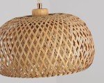 Hchunqjor Bamboo Pendant Light Fixture One-Light Adjustable Boho Basket Handmade Woven Pendant Lighting for Kitchen Island Sink Farmhouse Dining Room
