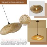 Teru Ji Kaikang Hand Woven Bamboo Pendant Light,23.62 in Bamboo Rattan Ceiling Hanging Light Hand Woven Wicker Chandelier for Living Room Kitchen Dining Room Farmhouse