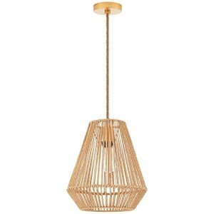 MhyTogn Woven Pendant Lights Hanging Lamp with 12" Hand Rattan Basket Shade Antique Brass Brush Paint Finish for Kitchen Island Farmhouse Dining Room Bar Bedroom Foyer Hallway