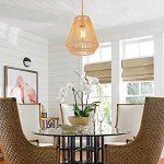 MhyTogn Woven Pendant Lights Hanging Lamp with 12" Hand Rattan Basket Shade Antique Brass Brush Paint Finish for Kitchen Island Farmhouse Dining Room Bar Bedroom Foyer Hallway