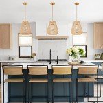 MhyTogn Woven Pendant Lights Hanging Lamp with 12" Hand Rattan Basket Shade Antique Brass Brush Paint Finish for Kitchen Island Farmhouse Dining Room Bar Bedroom Foyer Hallway