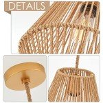 MhyTogn Woven Pendant Lights Hanging Lamp with 12" Hand Rattan Basket Shade Antique Brass Brush Paint Finish for Kitchen Island Farmhouse Dining Room Bar Bedroom Foyer Hallway