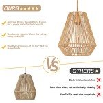 MhyTogn Woven Pendant Lights Hanging Lamp with 12" Hand Rattan Basket Shade Antique Brass Brush Paint Finish for Kitchen Island Farmhouse Dining Room Bar Bedroom Foyer Hallway