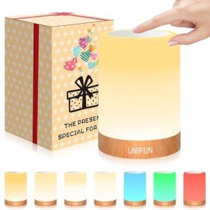 UNIFUN Table Lamp, Touch Sensor Bedside Lamps, Dimmable Warm White & Color Changing RGB Light for Bedroom,Living Room Gift Pack for Mom, Father’s Day and Other Holiday Use (Taller Size)…