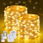 JMEXSUSS 2 Pack Fairy Lights Battery Operated with Remote, Total 400 LED 132ft Battery Powered String Lights, Twinkle Fairy Lights for Bedroom Indoor Outdoor Patio Tree Valentine Decor, Warm White