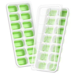 ChefAide Ice Cube Tray with Lid, 2 Packs 28 Cubes Durable Stackable Ice Cube Trays for Freezer with Removable Lids, Easy-Release Plastic & Silicone Ice Tray for Cocktail, Coffee