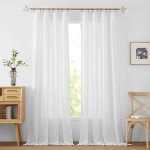 RYB HOME White Curtains Linen Textured Sheer Light Filtering Semi Sheer Curtains 84 inches Long Half Privacy Window Drapes for Living Room Bedroom Dining, Length 84 by Width 52 inch, 2 Panels Set