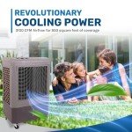 Hessaire MC37M Portable Evaporative Cooling Fan, Indoor/Outdoor High Temp Low Humidity Environments, 3100 CFM, 950 sq. ft., 3-Speed Fan, 59 dB, Gray