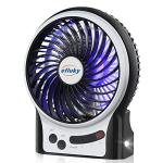 efluky 3-Speed Mini Desk Fan with LED Light, Portable USB Fan Quiet for Home, Office, Travel, Camping, Outdoor, Indoor, 4.9-Inch, Black