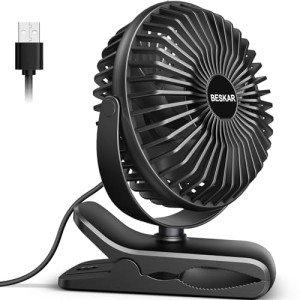 BESKAR Small Clip on Fan, 3 Speeds USB Fans with Strong Airflow, Clip & Desk Fans USB Plug in with Sturdy Clamp - Ultra Quiet operation for Office Dorm Bedroom Stroller