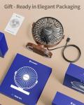 SWEETFULL 6.5 Inch USB Small Desk Fan, 3 Speeds Quiet Portable Desktop Table Fan, 360° Adjustment Personal Mini Fan for Home Office Car Outdoor Travel (Black wood grain)