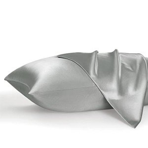 Bedsure Satin Pillowcases, Similar to Silk Pillow Cases Queen Size Set of 2, Cooling Pillow Case for Hot Sleepers with Envelope Closure, Gifts for Women Men, Silver Grey, 20x30 Inches