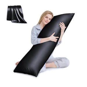 HUXMEYSON Body Pillow with Satin Pillowcase, Cooling Body Pillow for Adults, Removable Cover, Black (20"x54")