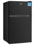 Midea WHD-113FB1 Double Door Mini Fridge with Freezer for Bedroom Office or Dorm with Adjustable Remove Glass Shelves Compact Refrigerator, 3.1 cu ft, Black
