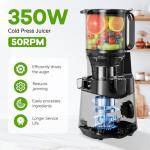 Cold Press Juicer, 5.8" Extra Large Feed Chute Fit Whole Fruits & Vegetables, 350W Slow Masticating Juicer Machines, Easy to Clean,High Juice Yield（Grey）