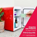 Frigidaire Red Mini Personal Fridge Cooler, 1 Gal Capacity fits Six Cans, Includes Plugs for Home Outlet & DC Charger - 9.9" D x 7.1" W x 10.6" H