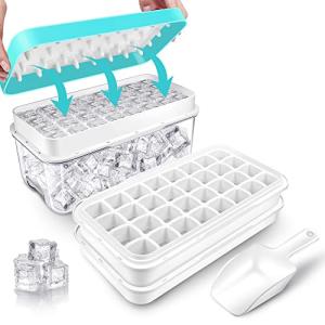 Ice Cube Trays for Freezer With Bin, Scoop, and Press Plate - 2 Tiers, Lid Included