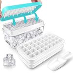 Ice Cube Trays for Freezer With Bin, Scoop, and Press Plate - 2 Tiers, Lid Included