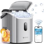 ecozy Smart Nugget Ice Maker Countertop, Portable Pebble Ice Machine with Voice Control, 33lbs/24H Soft Chewable Ice, Self-Cleaning Pellet Ice Maker with APP WiFi for Kitchen Party, Stainless Steel