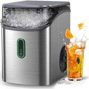 Silonn Nugget Ice Maker Countertop, Pebble Ice Maker with Soft Chewable Ice, One-Click Operation Ice Machine with Self-Cleaning, 33lbs/24H, Stainless Steel
