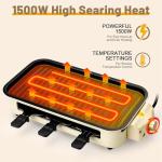 Pukomc Electric Indoor Grill,2 in 1 Indoor Grills for Kitchen with Grill Net & Non-Stick Cooking Removable Plate, Temperature Control, Dishwasher Safe, 1500W Smokeless barbecue