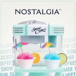 Nostalgia Snow Cone Shaved Ice Machine - Retro Table-Top Slushie Machine Makes 20 Icy Treats - Includes 2 Reusable Plastic Cups & Ice Scoop - Aqua