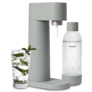 Mysoda Woody Sparkling Water Maker - Silent Carbonated Water Machine Made of Renewable Wood Composite and 1L Water Bottle - Without CO2 Cylinder - Seltzer Maker Machine - Colour Sage Green