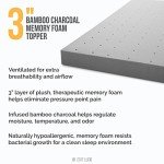 LUCID Bamboo Charcoal Infused Memory, 3 Inch, Hypoallergenic, Cooling Ventilation, CertiPUR-Certified Foam Mattress Topper, Twin XL