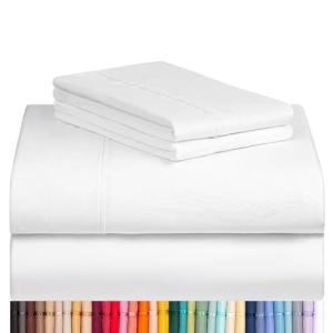 LuxClub 4 PC Queen Sheet Set, Bed Sheets, Deep Pockets 18" Eco Friendly Wrinkle Free Cooling Machine Washable Hotel Bedding Silky Soft - White