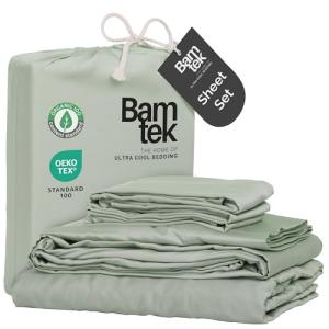 Bamtek 100% Viscose from Bamboo Sheets King Size, Super Soft Bedding Set, 4PC Cooling Sheets for Hot Sleepers, Vegan Silk Moisture Wicking, Organically Grown Bedsheet, Sage - 76" x 80"