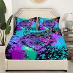 Erosebridal Wolf Bedding Set Queen Size Tie Dye Bed Cover Safari Animals Print Fitted Sheet for Kids Boys Juvenile Splash Graffiti Hip Hop Bedclothes with 2 Pillow Cases Colorful Teal Black