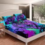 Erosebridal Wolf Bedding Set Queen Size Tie Dye Bed Cover Safari Animals Print Fitted Sheet for Kids Boys Juvenile Splash Graffiti Hip Hop Bedclothes with 2 Pillow Cases Colorful Teal Black