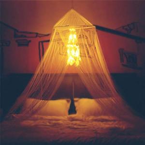 Bed Canopy with Double Circle White Feather Dream Catcher and 50 LED Fairy String Lights, Mosquito Net - Unique Style Dome Bed Netting Canopy Curtains Canopy - Suggested for Twin Full Queen King Bed
