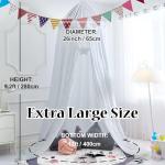 Hommi Lovvi Bed Canopy for Girls, Dreamy Frills Ceiling Hanging Princess Canopy Bedroom Decoration Soft Canopy Net Reading Nook, Extra Large Full Queen Size Bed Canopies - White