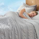 Cozy Bliss Seersucker Cooling Comforter Queen Size, Q-Max 0.4 Reversible Lightweight Cooling Blanket, Breathable Silk Smooth Summer Bedding Quilt for Hot Sleepers Night Sweats Light Grey