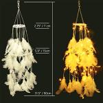 Bed Canopy with Double Circle White Feather Dream Catcher and 50 LED Fairy String Lights, Mosquito Net - Unique Style Dome Bed Netting Canopy Curtains Canopy - Suggested for Twin Full Queen King Bed