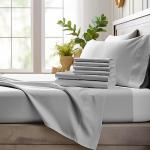 Bamboo Bay 6 Piece Queen Size Sheet Set, 100% Viscose Made from Bamboo, Breathable, Ultra Soft Cooling Bed Sheets for Hot Sleepers, Beddings with Deep Pockets Fit 16" Mattress, Light Grey