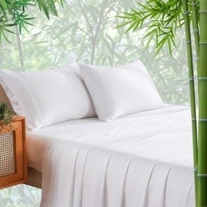 Bedlifes Queen Size Sheet Set Cooling Sheets Rayon Derived from Bamboo-400TC Breathable Luxury Bed Sheets,Sateen Silky Bedding Sheets-16 Deep Pocket Ultra Soft 4 Pieces(White,Queen)