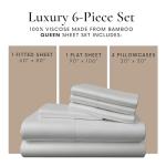 Bamboo Bay 6 Piece Queen Size Sheet Set, 100% Viscose Made from Bamboo, Breathable, Ultra Soft Cooling Bed Sheets for Hot Sleepers, Beddings with Deep Pockets Fit 16" Mattress, Light Grey