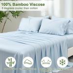PHF 6PCS 100% Rayon Derived from Bamboo_ Sheets Set Queen Size, Cooling Sheets for Hot Sleepers, Wider Elastic Band & 16" Deep Pocket, Luxury Silky Soft Breathable Bedding Set & Pillowcase, Sky Blue
