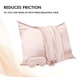 2 Pack Satin Pillowcase with Latent Zipper, Adjustable Satin Eye Mask for Sleeping and Satin Volume Scrunchie for Hair and Skin, Standard Size (Light Pink,Classic Style)