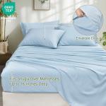 PHF 6PCS 100% Rayon Derived from Bamboo_ Sheets Set Queen Size, Cooling Sheets for Hot Sleepers, Wider Elastic Band & 16" Deep Pocket, Luxury Silky Soft Breathable Bedding Set & Pillowcase, Sky Blue