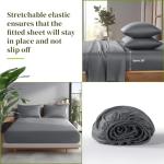Shilucheng 100% Viscose Derived from Bamboo_ Sheets Queen Size 4pcs - Ultra Cooling & Silky Soft Bed Sheets, 16" Deep Pocket, Perfect for Hot Sleepers, Hotel Bedding Sheets (Dark Grey)
